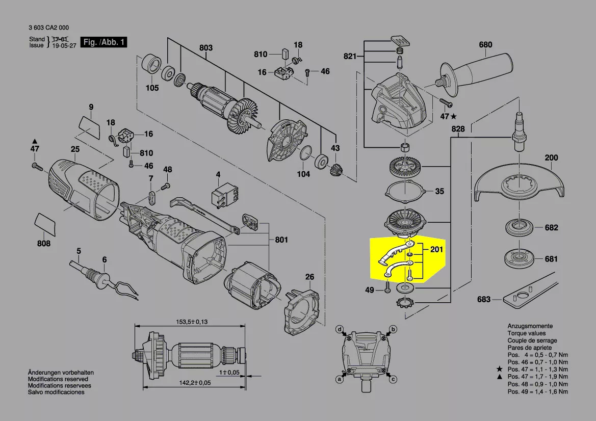 Levier réglage capot réf. 2 609 006 441 Bosch